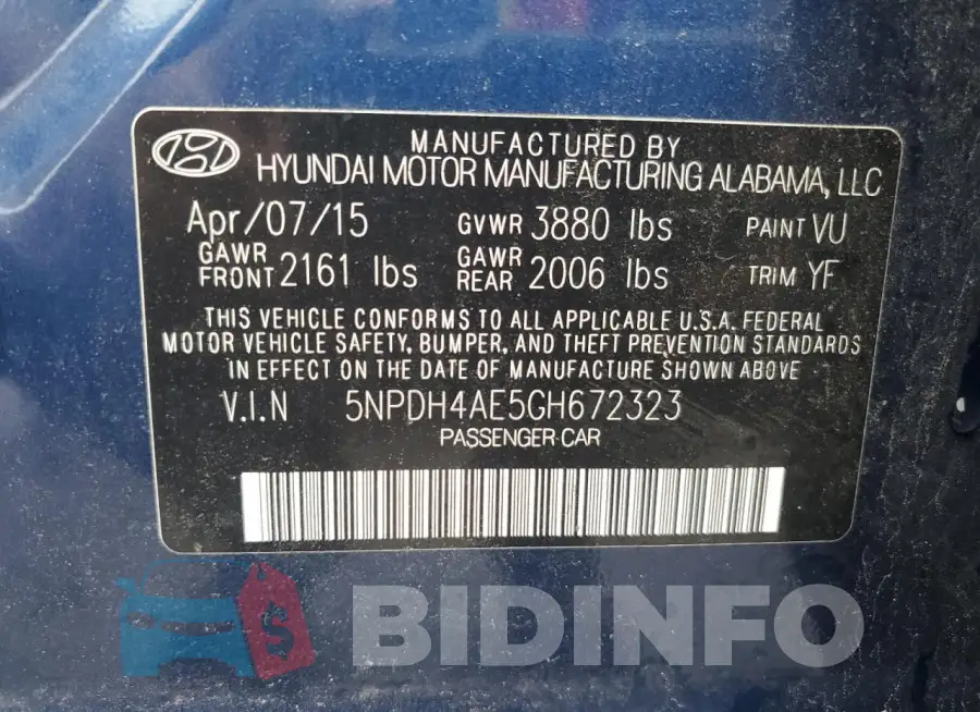 5NPDH4AE5GH672323 Photo# 12