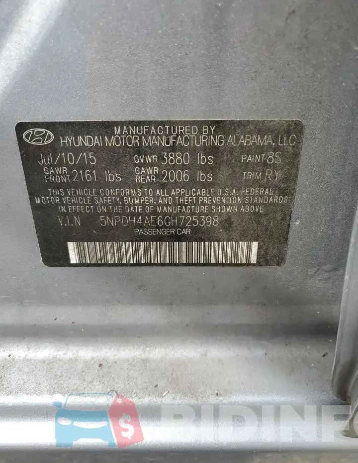 5NPDH4AE6GH725398 Photo# 13