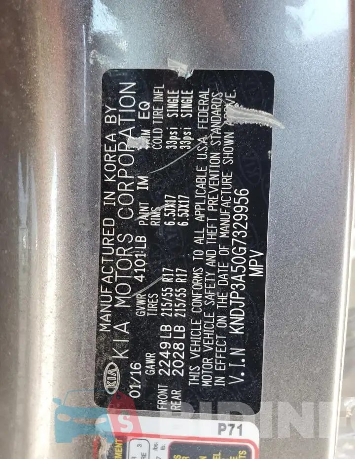 KNDJP3A50G7329956 Photo# 13
