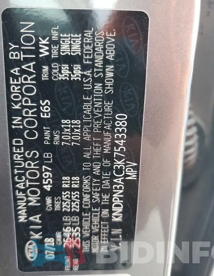KNDPN3AC3K7543380 Photo# 14