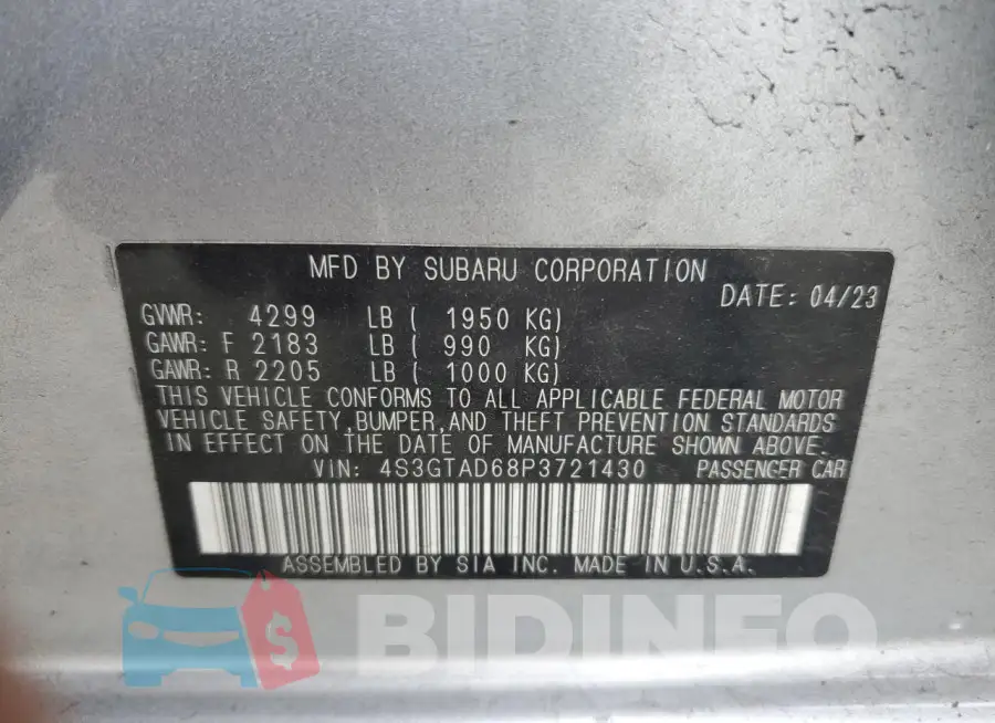 4S3GTAD68P3721430 Photo# 12