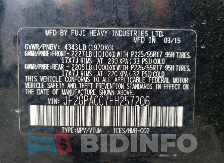 JF2GPACC7FH257206 Photo# 13
