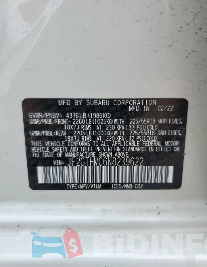 JF2GTHMC6N8239622 Photo# 13