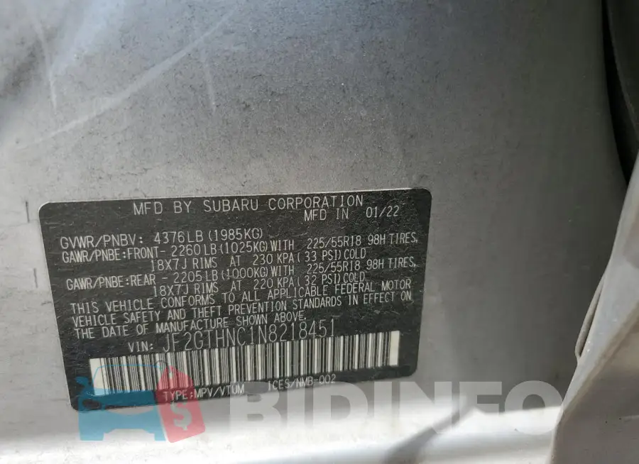 JF2GTHNC1N8218451 Photo# 12