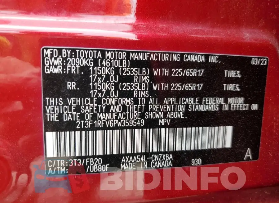 2T3F1RFV6PW359549 Photo# 13