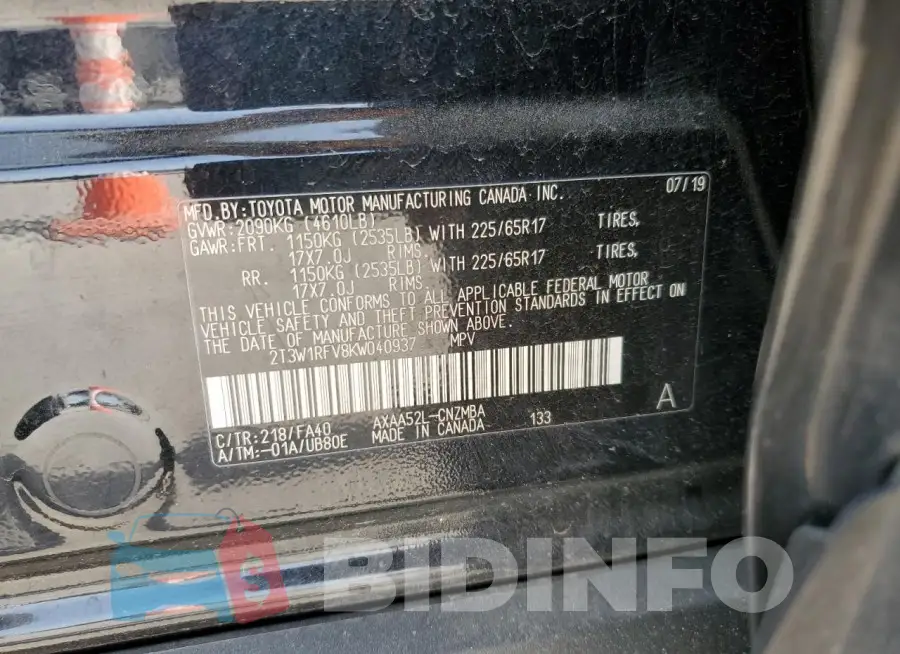 2T3W1RFV8KW040937 Photo# 13