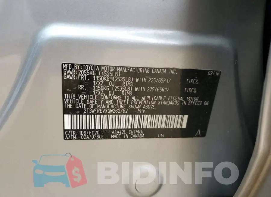 2T3WFREVXGW262762 Photo# 13