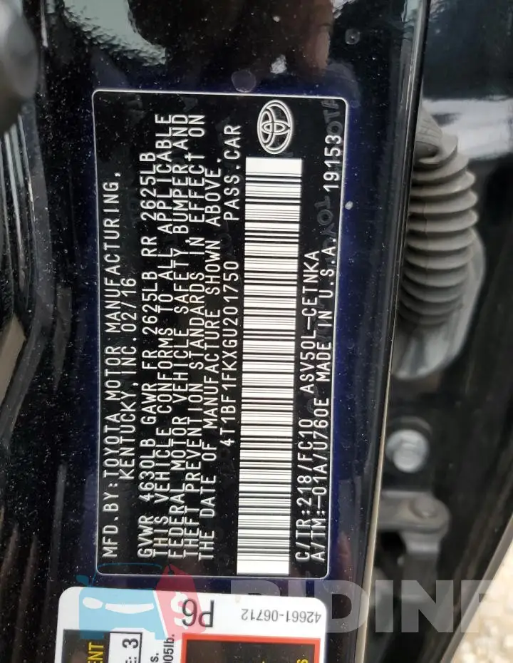 4T1BF1FKXGU201750 Photo# 12