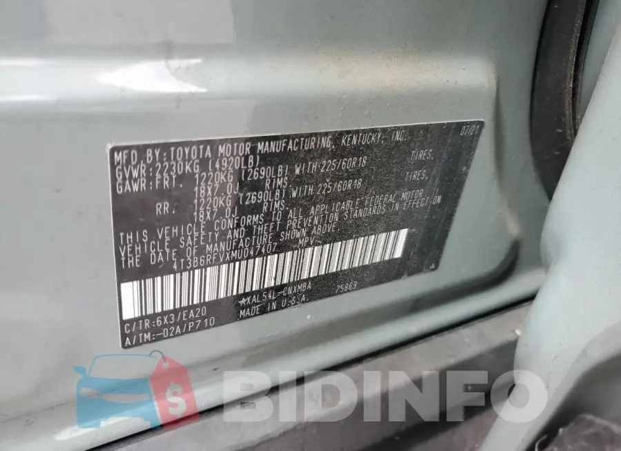 4T3B6RFVXMU047407 Photo# 12