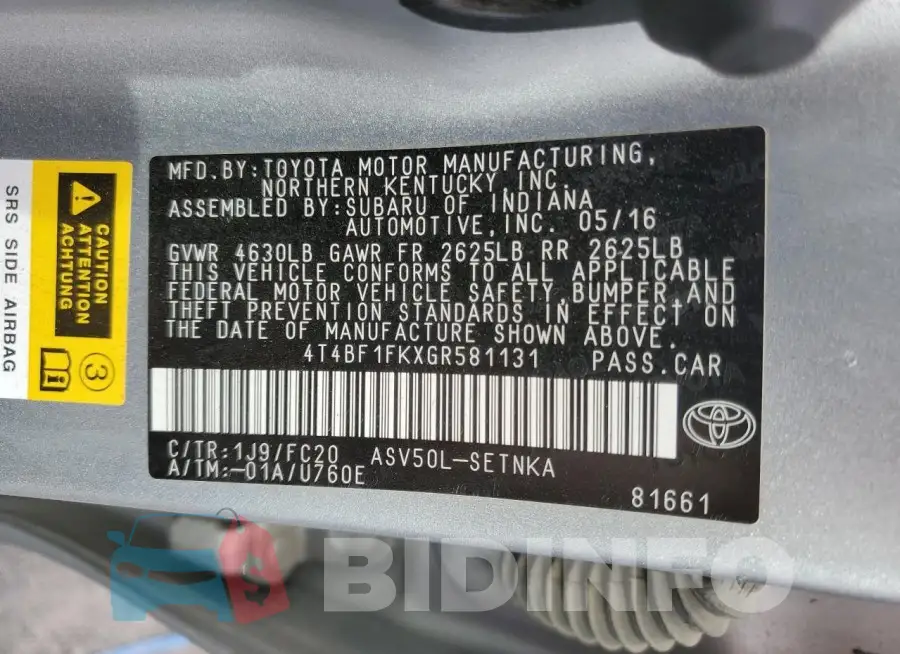 4T4BF1FKXGR581131 Photo# 12