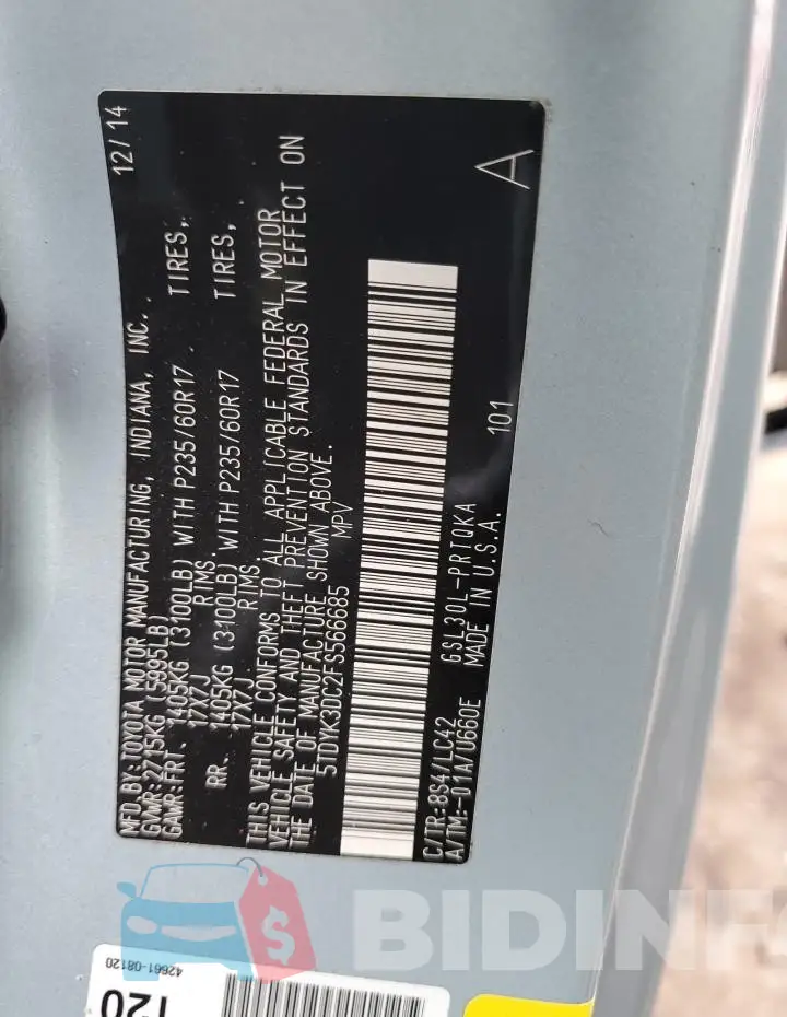 5TDYK3DC2FS566685 Photo# 13