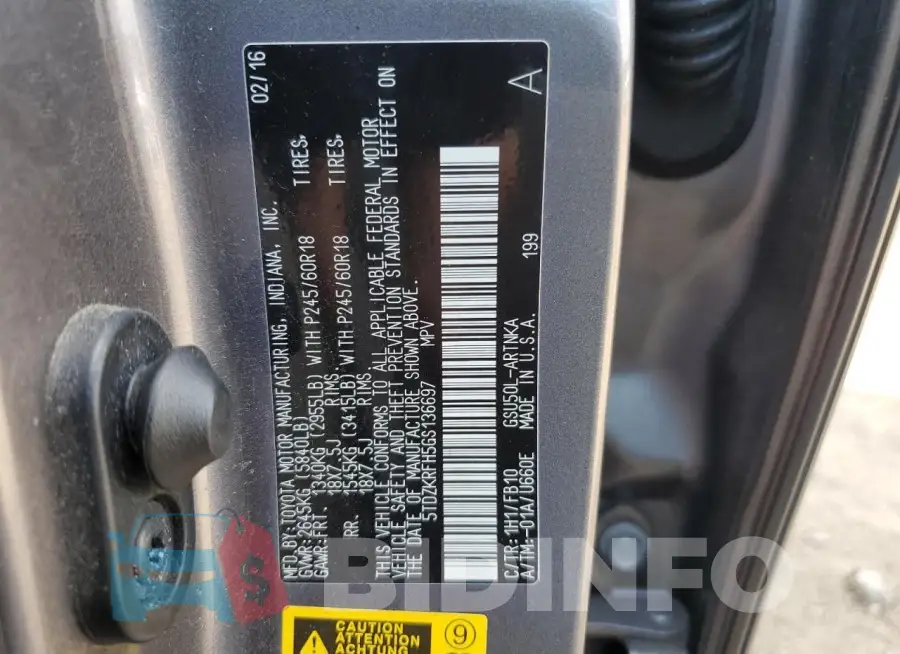 5TDZKRFH5GS136697 Photo# 13