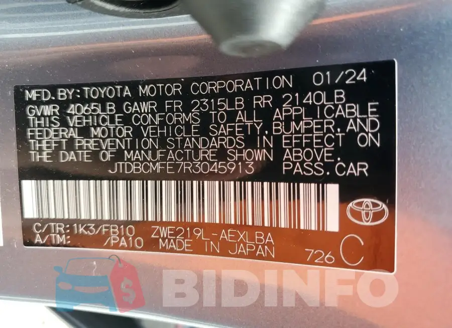 JTDBCMFE7R3045913 Photo# 13