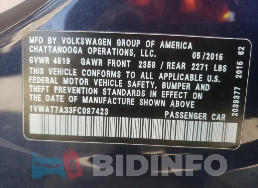 1VWAT7A33FC097423 Photo# 13