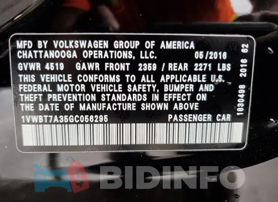 1VWBT7A35GC056295 Photo# 12