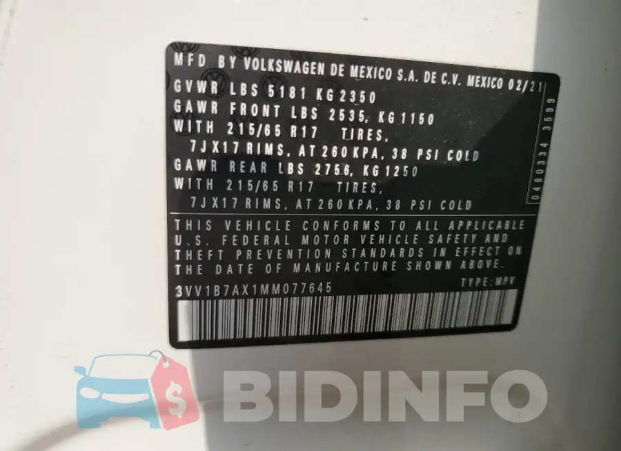 3VV1B7AX1MM077645 Photo# 13