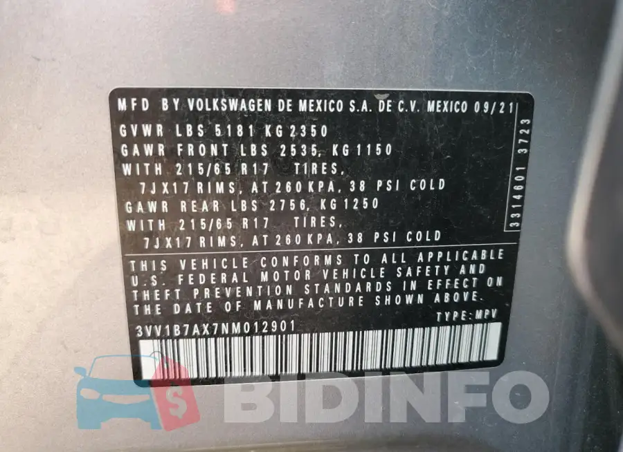 3VV1B7AX7NM012901 Photo# 13