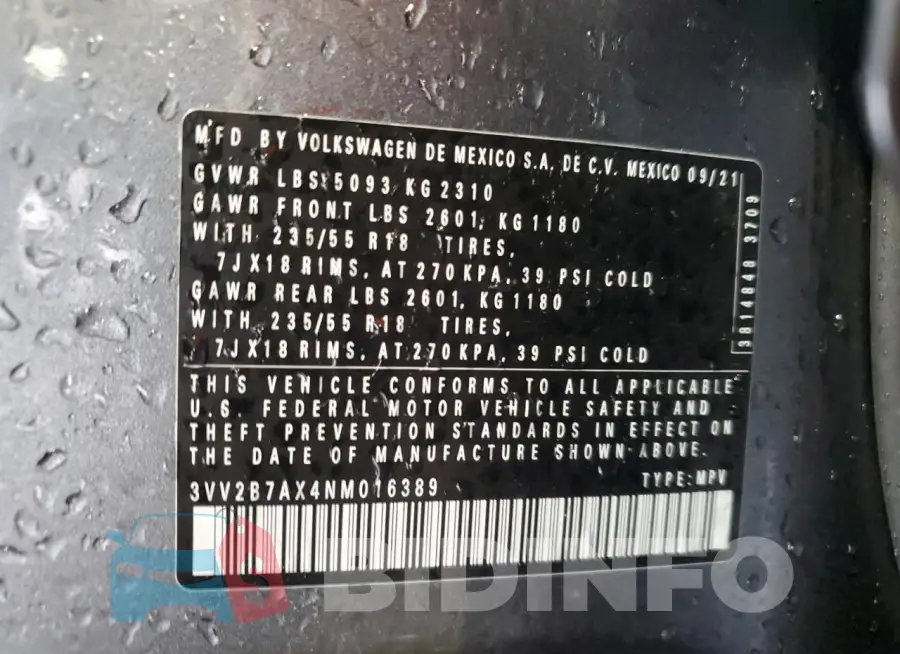 3VV2B7AX4NM016389 Photo# 13