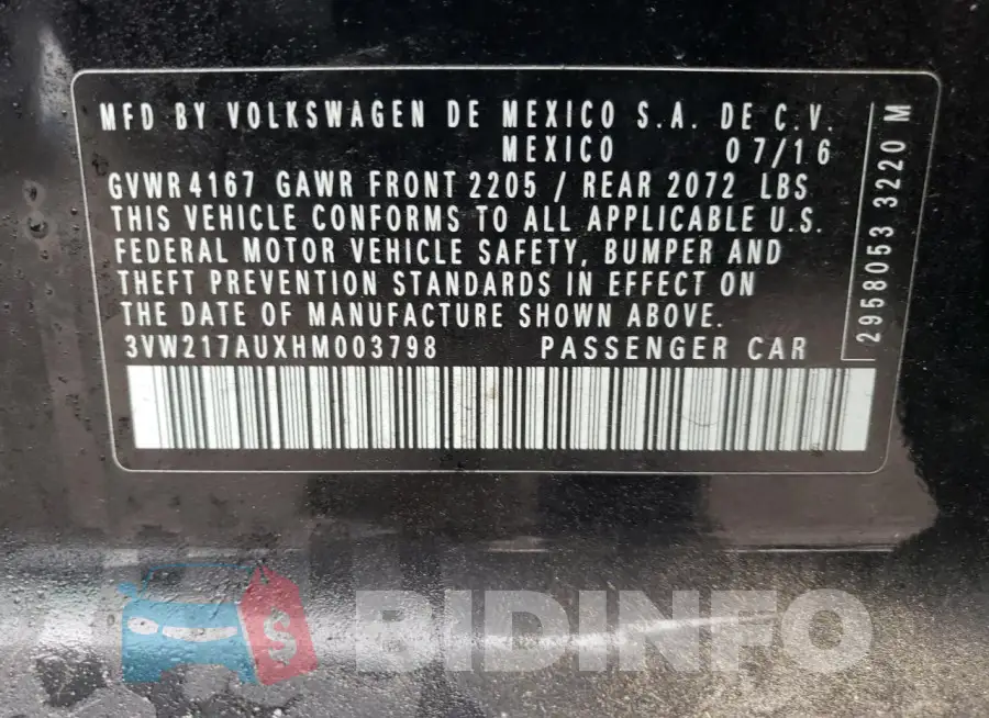 3VW217AUXHM003798 Photo# 12
