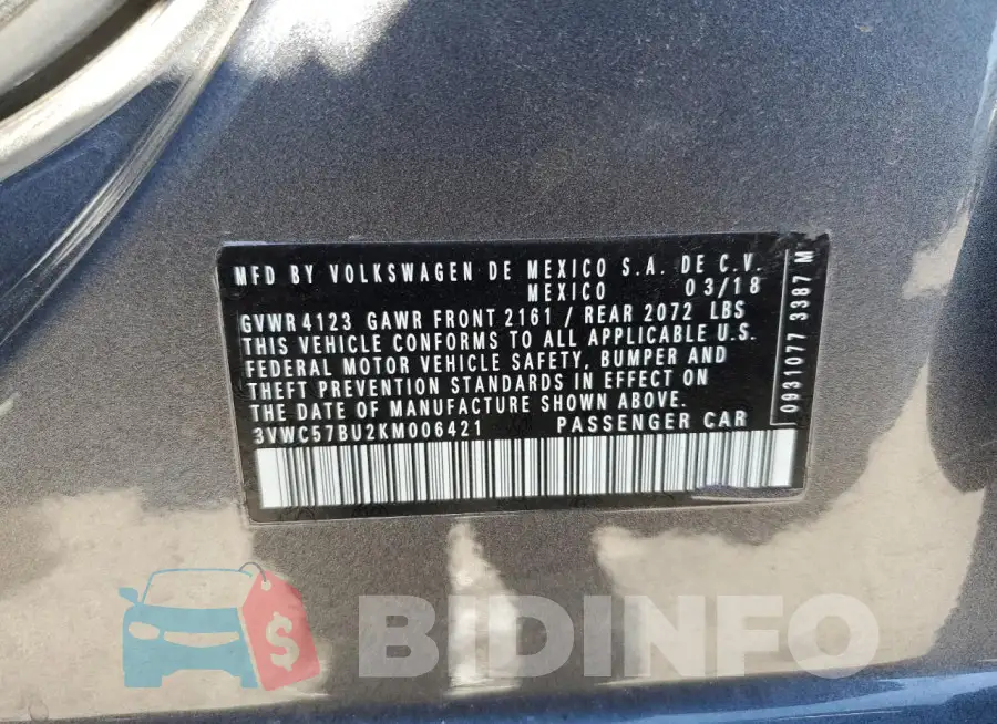 3VWC57BU2KM006421 Photo# 12