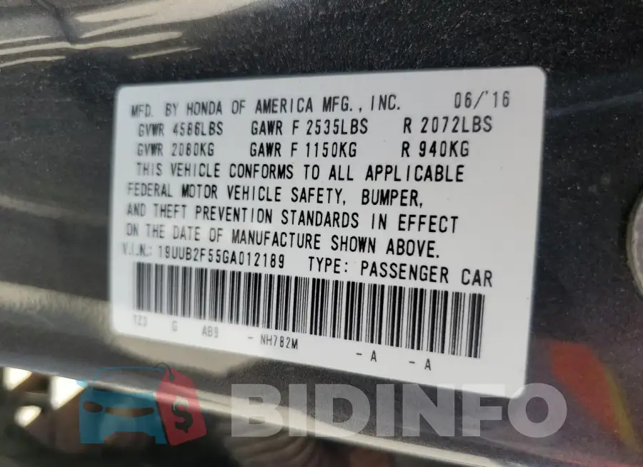 19UUB2F55GA012189 Photo# 12
