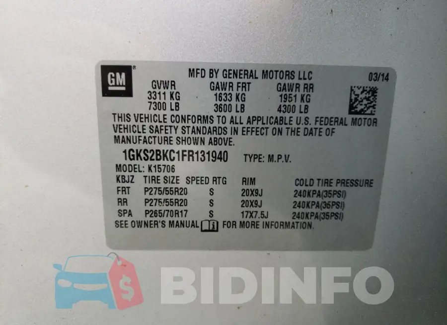 1GKS2BKC1FR131940 Photo# 13
