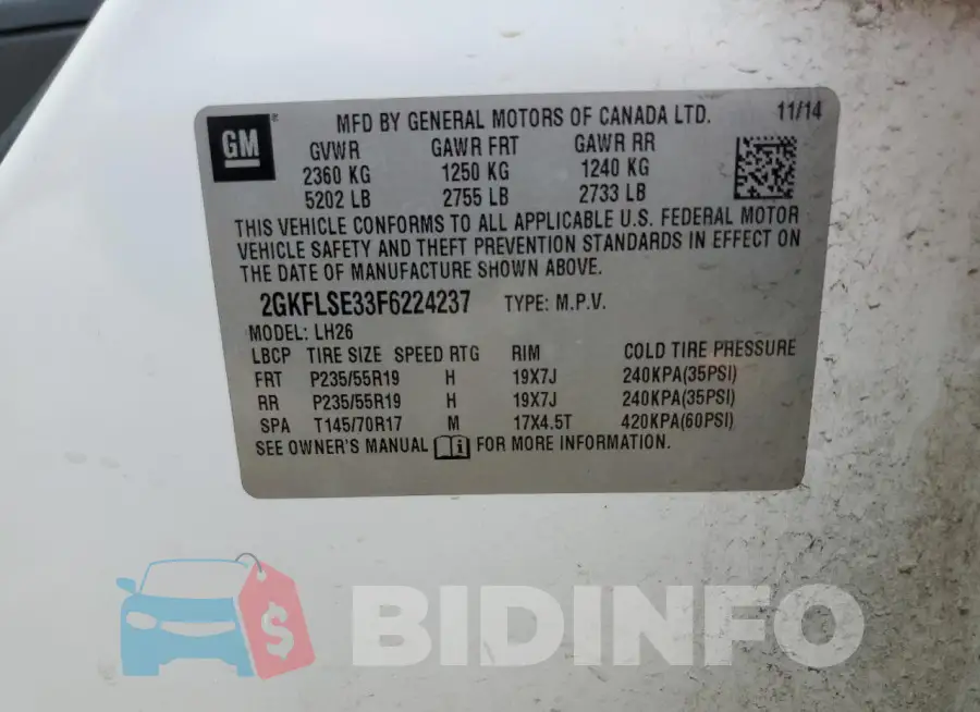 2GKFLSE33F6224237 Photo# 13