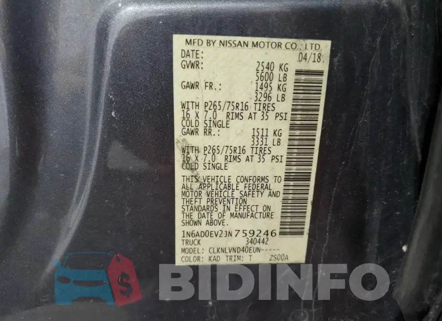 1N6AD0EV2JN759246 Photo# 13