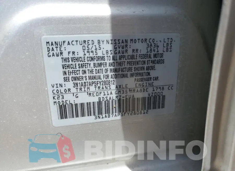 3N1AB7AP5FY280812 Photo# 12