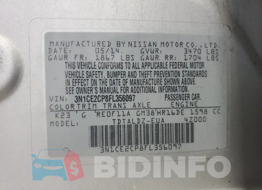 3N1CE2CP8FL356097 Photo# 13