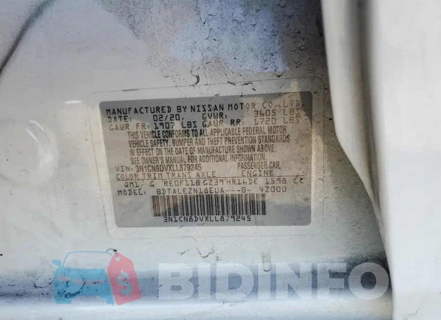 3N1CN8DVXLL879245 Photo# 12