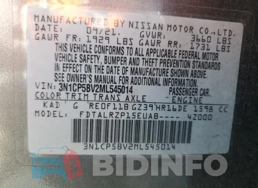 3N1CP5BV2ML545014 Photo# 12