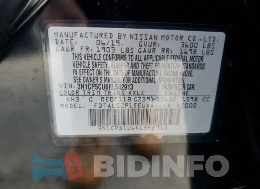3N1CP5CU6KL542913 Photo# 13