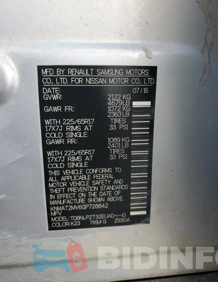 KNMAT2MV6GP728842 Photo# 14