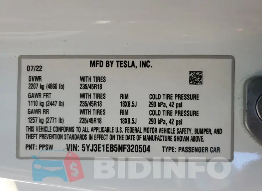 5YJ3E1EB5NF320504 Photo# 12