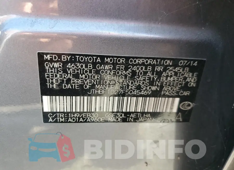 JTHBF1D27F5045469 Photo# 12
