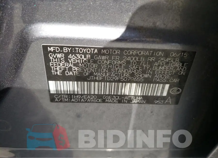 JTHBF1D29F5079655 Photo# 12