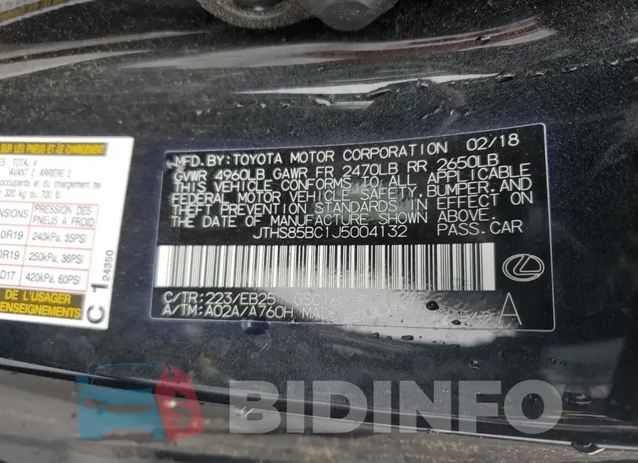 JTHS85BC1J5004132 Photo# 13