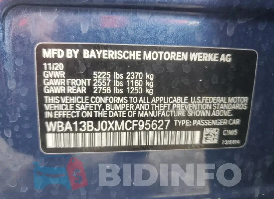 WBA13BJ0XMCF95627 Photo# 12