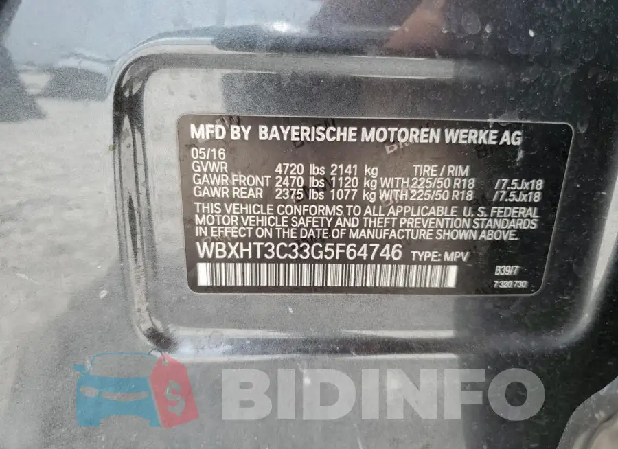 WBXHT3C33G5F64746 Photo# 13