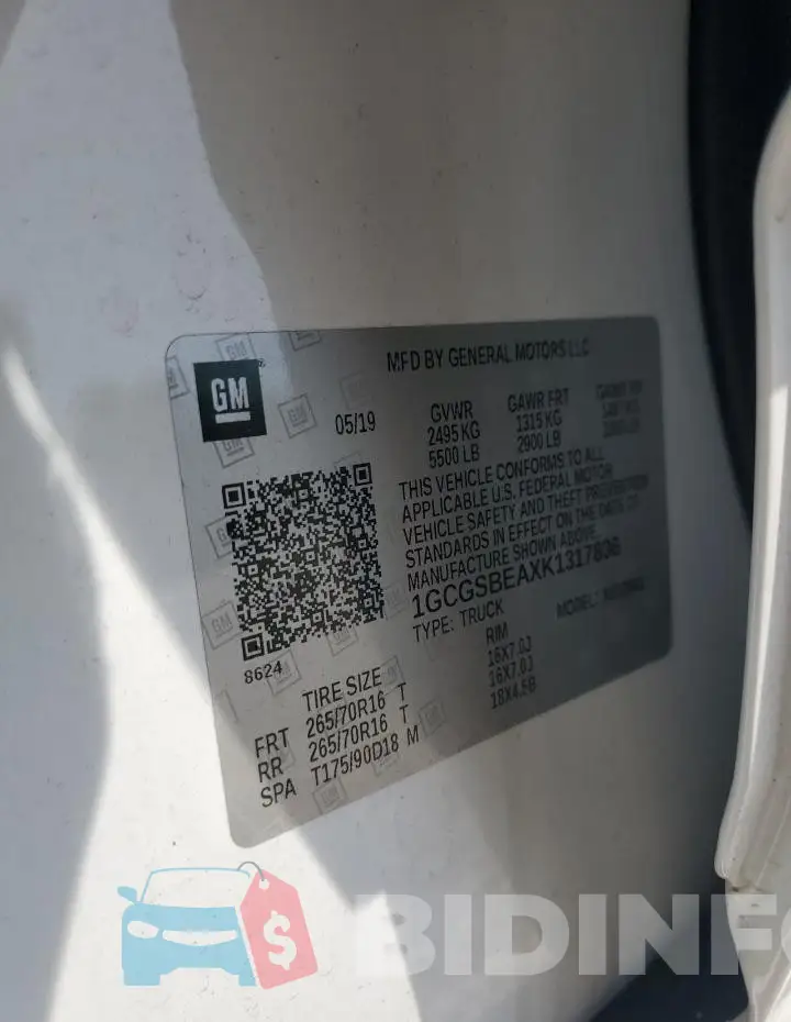 1GCGSBEAXK1317836 Photo# 12
