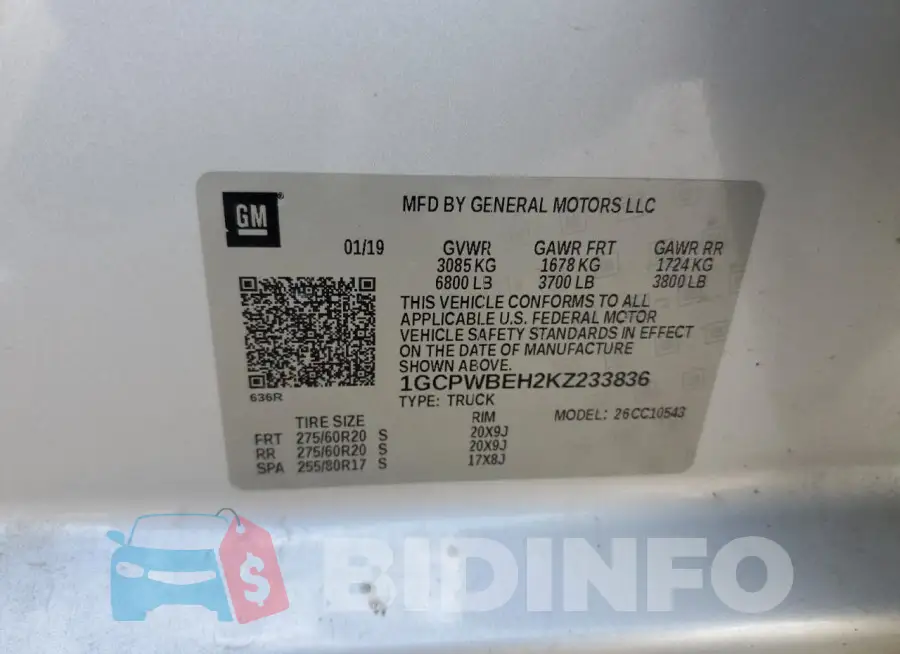 1GCPWBEH2KZ233836 Photo# 12