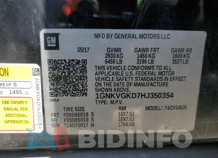 1GNKVGKD7HJ350354 Photo# 13
