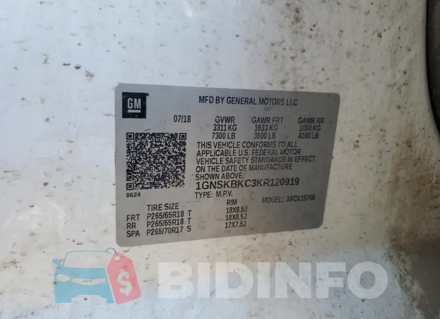 1GNSKBKC3KR120919 Photo# 13
