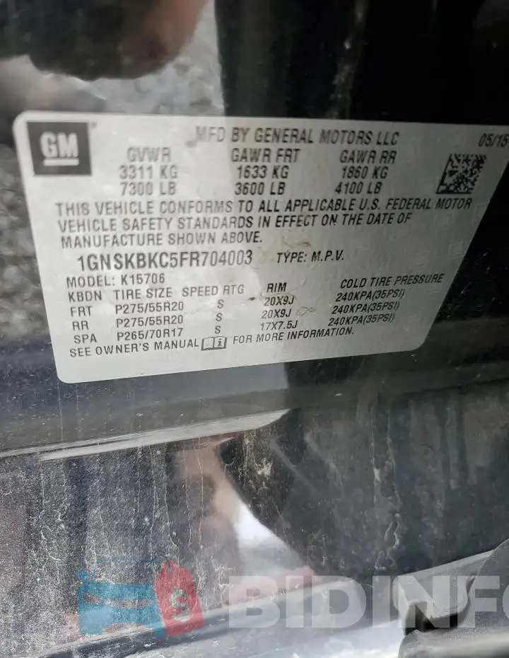 1GNSKBKC5FR704003 Photo# 13