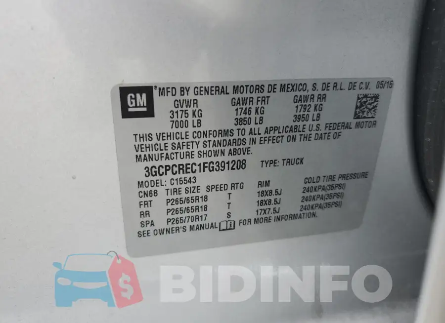 3GCPCREC1FG391208 Photo# 12