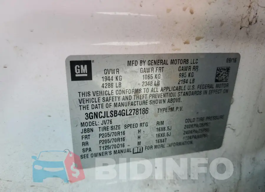 3GNCJLSB4GL278186 Photo# 13