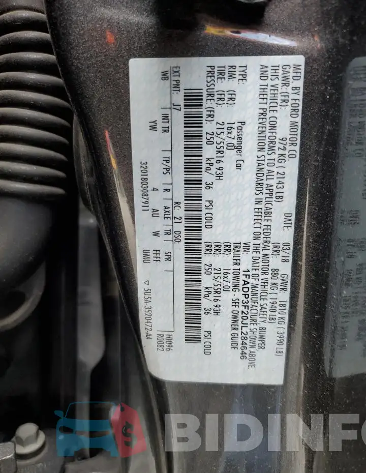 1FADP3F20JL284646 Photo# 12