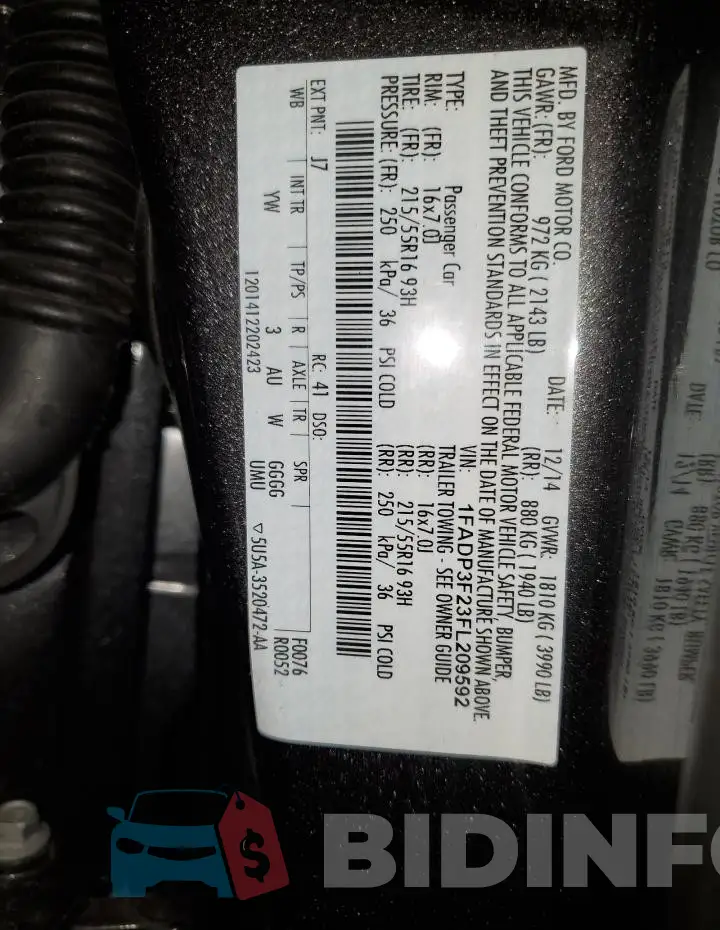 1FADP3F23FL209592 Photo# 12