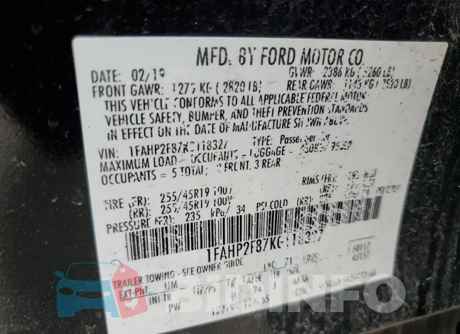 1FAHP2F87KG118327 Photo# 13